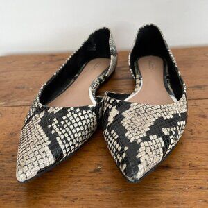 Aldo Snakeskin genuine leather pointed toe slip-on d’orsay flats Size 8